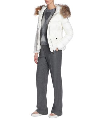 Boed Belted Down Jacket with Shearling Hood Trim