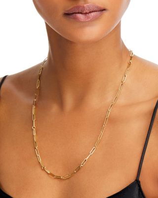 18K Yellow Gold Paperclip Link Chain Necklace, 17" or 22"