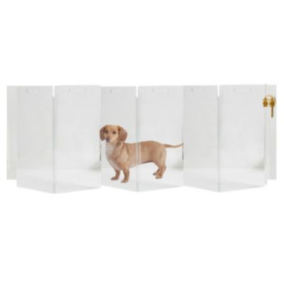 Clear Wall Mounted Zig Zag Pet Gate with Silver Latch, 6 Panel