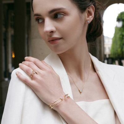  V Solitaire Necklace in 14K Yellow Gold, .50ctw Round Brilliant Lab Grown Diamond, 16-18"