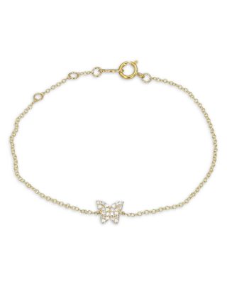 Moon & Meadow 14K Yellow Gold Mini Butterfly Pendant Bracelet with Diamonds, 0.1 ct. t. w.