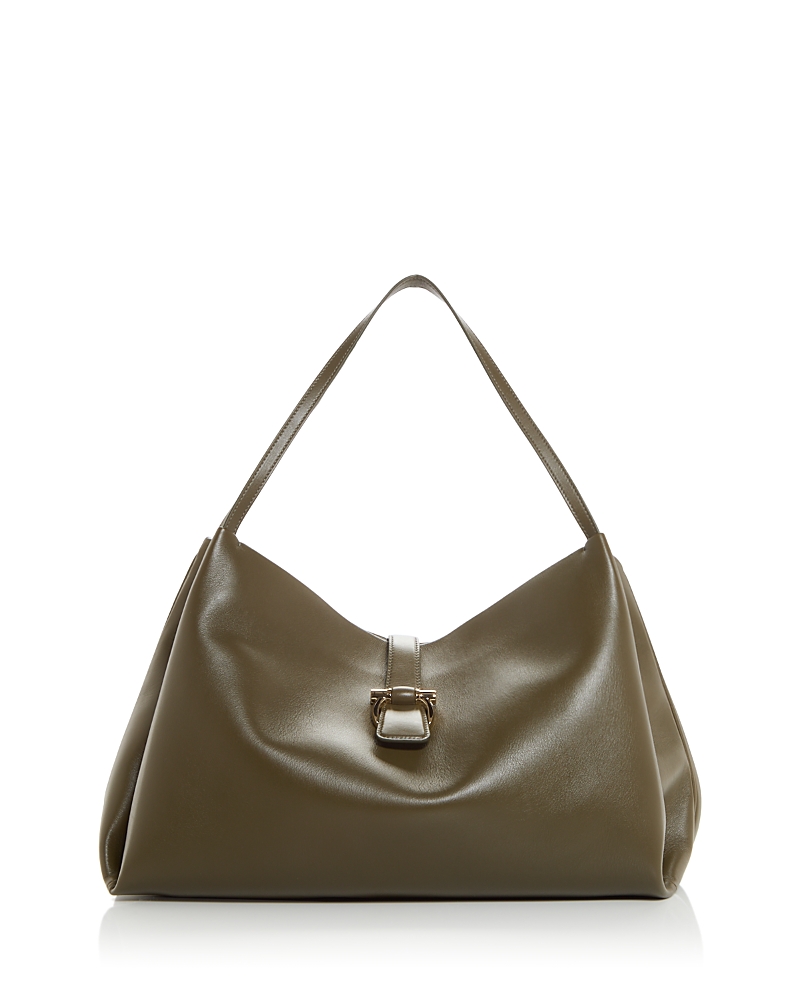 Ferragamo Medium Calf Leather Tote Bag In New Olive