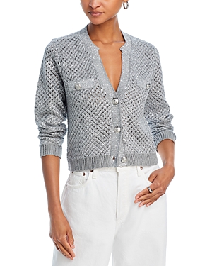 Shop L Agence L'agence Blanca Sequinned Cropped Cardigan In Silver