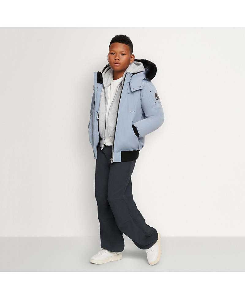 Moose Knuckles Unisex Bomber Jacket with Shearling Hood - Big Kid