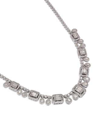 Diamond Mixed Cut Statement Necklace in 14K White Gold, 6.0 tcw