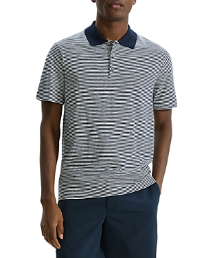Shop Theory Bron D Cotton Textured Stripe Regular Fit Polo Shirt In Baltic/white