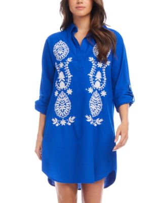 Karen Kane - Embroidered Roll Tab Shirt Dress