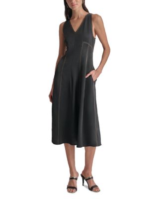 DKNY - Contrast Stitch V Neck Dress