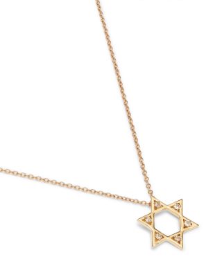 14K Yellow Gold White Topaz Star of David Pendant Necklace, 16-18"