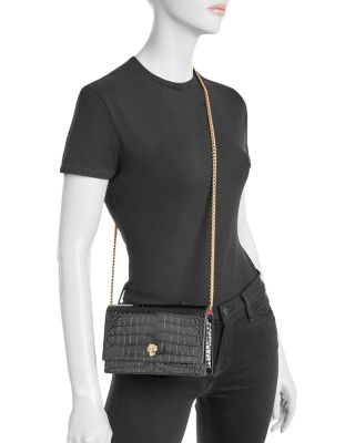 Skull Mini Croc Embossed Leather Crossbody