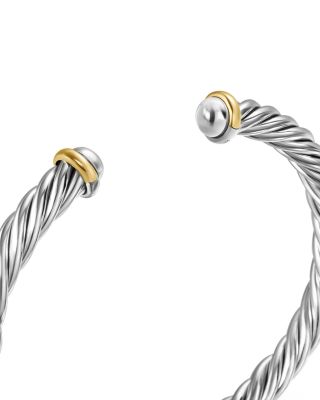 Men&#39;s Cable Cuff Bracelet in Sterling Silver with 14K Yellow Gold, 6mm