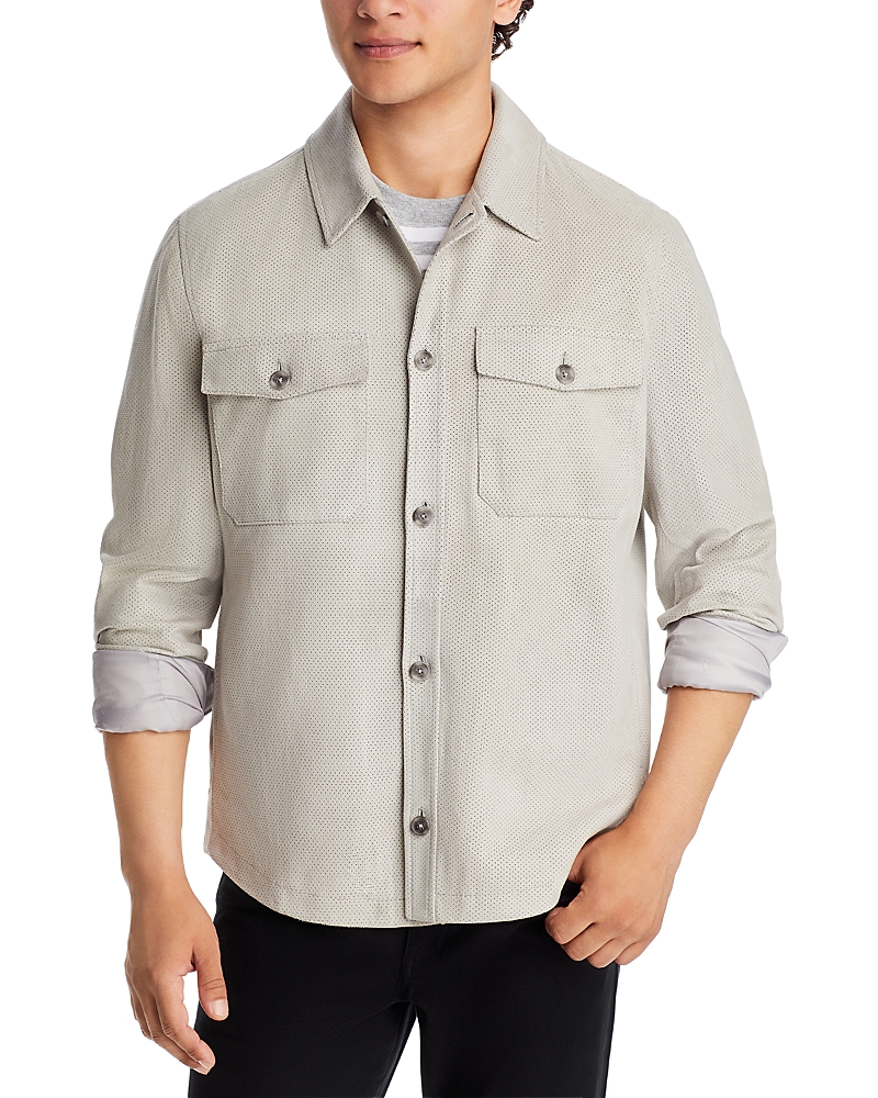 Michael Kors Perforated Suede Shirt Jacket In Aluminum