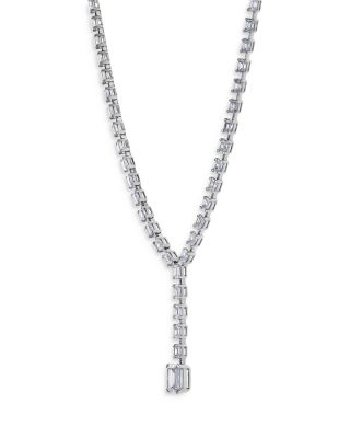Certified Lab Grown Emerald Cut Diamond Lariat Necklace in 18K White Gold, 15.85 tcw