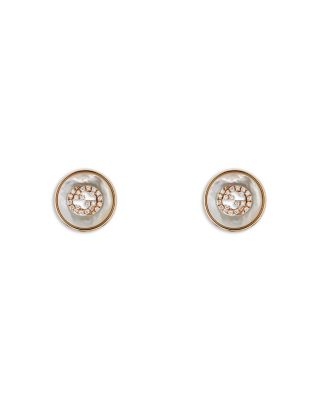 18K Rose Gold Interlocking Diamond & Mother of Pearl Stud Earrings