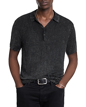 John Varvatos Chatham Crinkle Textured Regular Fit Polo Shirt In Black