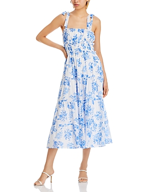 AQUA FLORAL TIE STRAP MIDI DRESS - EXCLUSIVE