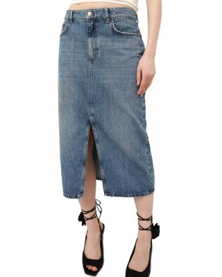 Marella - Neige Denim Front Slit Midi Skirt