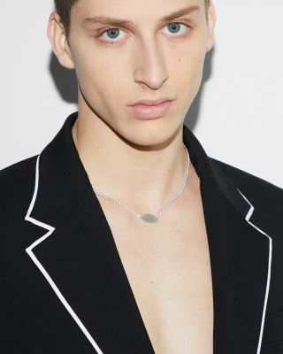 Sterling Silver Trademark Oval Pendant Necklace, 15-17&amp;quot;