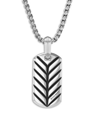 Men's Chevron Tag in Sterling Silver with Black Diamonds, 21mm