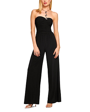 Ramy Brook Lona Ruched Strapless Wide Leg Jumpsuit In Black