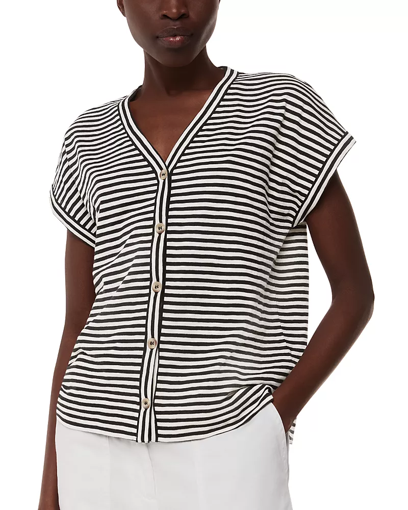 Whistles Jilly Stripe Button Front Top