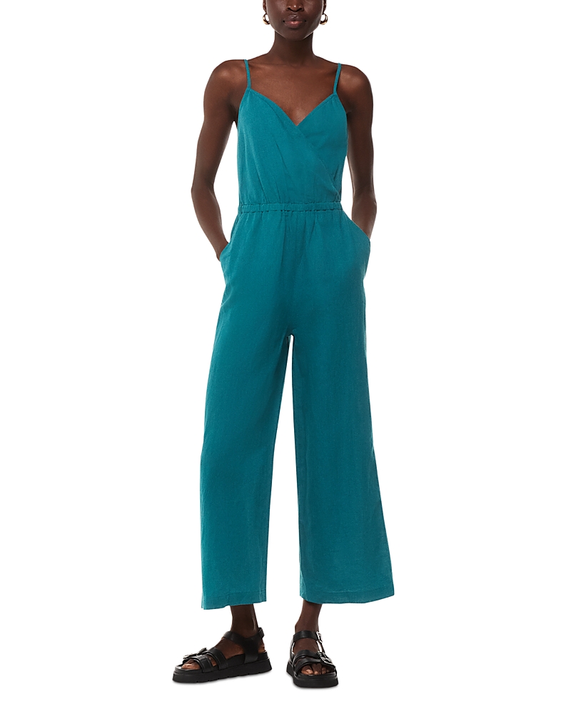 Whistles Womens Teal Wrap-front Sleeveless Linen And Cotton-blend Jumpsuit In Teal