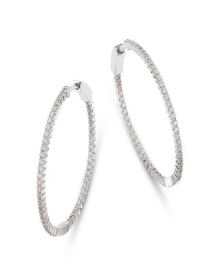 Bloomingdale's Fine Collection Diamond Oval Inside Out Medium Hoop Earrings in 14K White Gold, 1.0 ct. t. w.