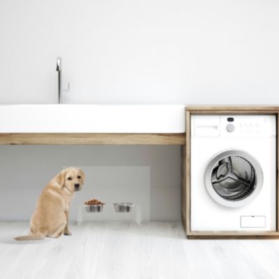 Medium Clear Double Bowl Pet Feeder, 1 Quart Bowls