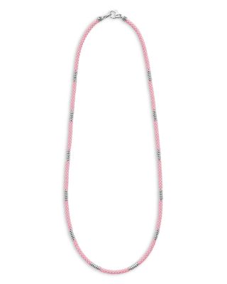 Sterling Silver Pink Caviar Pink Ceramic Bead Collar Necklace, 18"