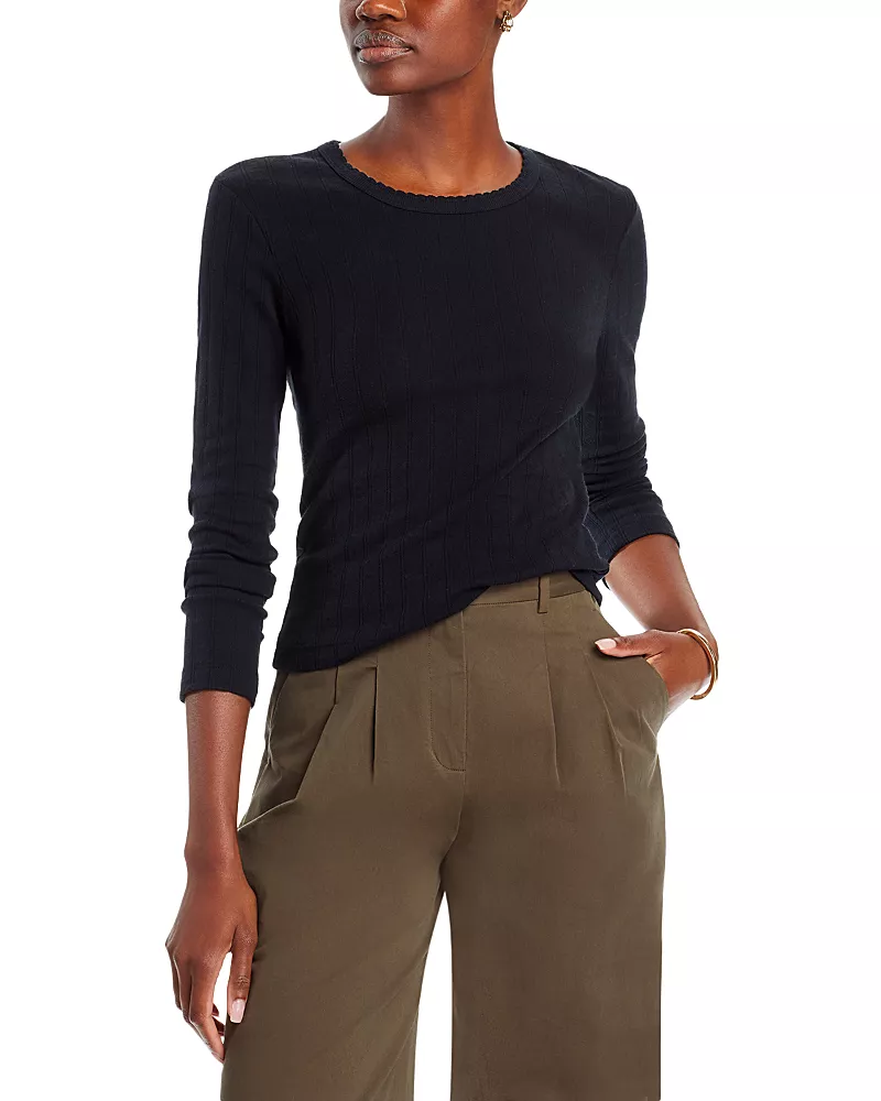 Leset Pointelle Long Sleeve Top