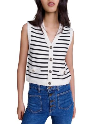 Maje - Melisse Striped Sleeveless Cardigan