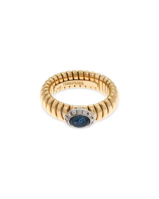 18K Yellow Gold Via Giardino Tubogas Domed Sapphire Cabochon & Diamond Ring