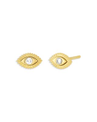 EF Collection - 14K Yellow Gold Evil Eye Protection Stud Earrings with Diamonds, 0.07 ct. t.w.