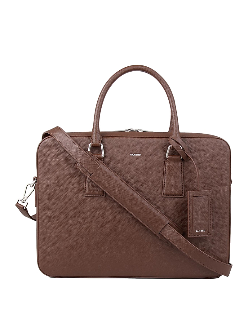Sandro Downtown Large Saffiano Leather Briefcase In Black Brown