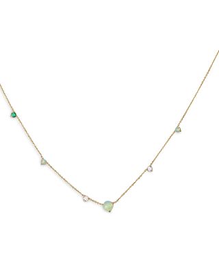 WWAKE - 14K Yellow Gold Multi Stone Linear Chain Necklace, 18"