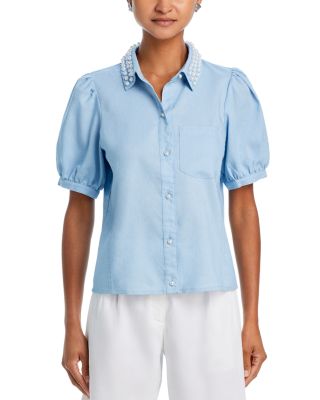 Faux Pearl Embellished Collar Top - Exclusive  