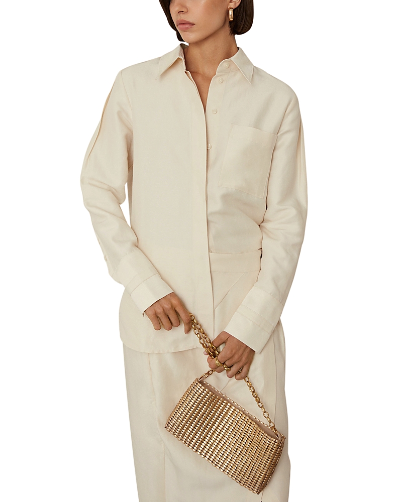 Reiss Beige Viscose-linen High-low Shirt In Beige