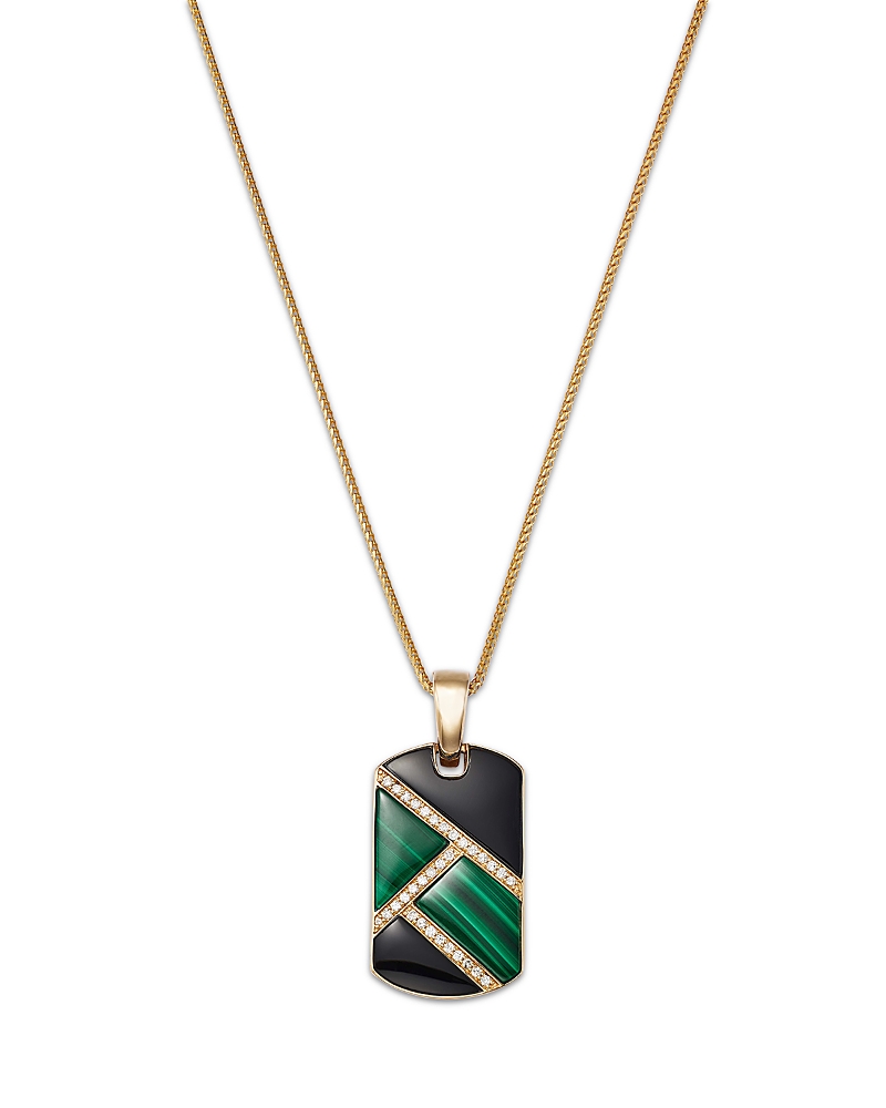 Bloomingdale's Fine Collection Men's Malachite, Onyx & Diamond Dog Tag Pendant Necklace, 21.5