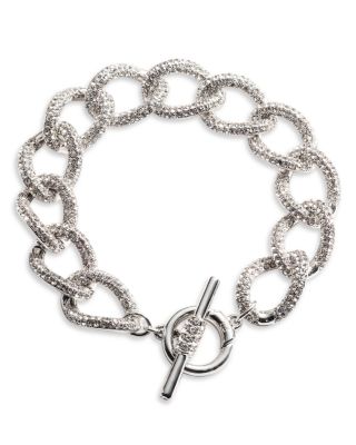 Pave Curb Chain Link Bracelet in Silver Tone