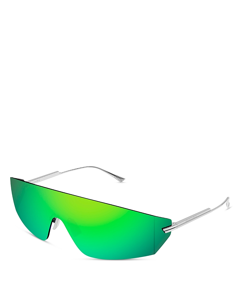 Bottega Veneta Rimless Metal Shield Sunglasses In Silver/green Mirrored Gradient