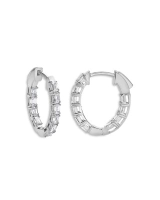 Bloomingdale's Fine Collection Diamond Emerald Cut Small Hoop Earrings in 14K White Gold, 2.0 ct. t. w.