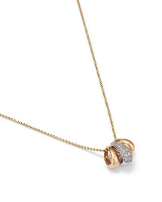 Diamond & Polished Ring Pendant Necklace in 14K White & Yellow Gold, 0.2 tcw