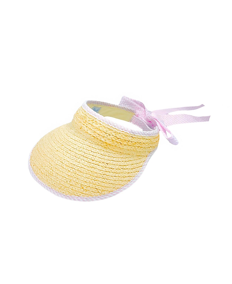Bits & Bows Girls' Sconset Straw Pink Seersucker Bow Visor - Little Kid, Big Kid