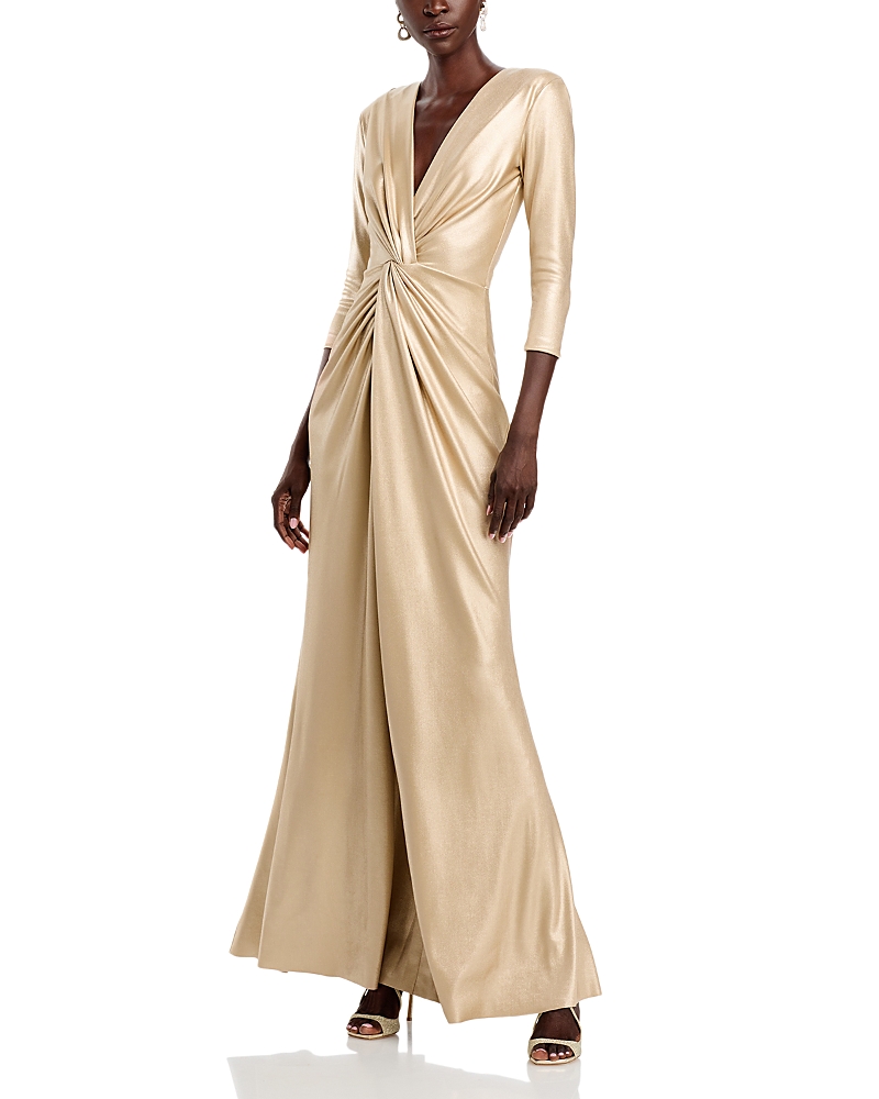 Chiara Boni La Petite Robe Arata Twist Front Long Gown In Gold | ModeSens Chiara Boni La Petite Robe Arata Twist Front Long Gown In Gold | ModeSens
