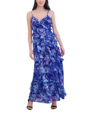 Eliza J Printed Ruffle Trim Maxi Dress Smart Closet