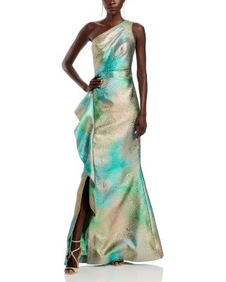 Teri Jon by Rickie Freeman - Metallic Starburst One Shoulder Gown