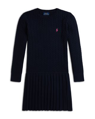 Ralph Lauren - Girls' Mini-Cable Pleated Cotton Sweater Dress - Little Kid, Big Kid