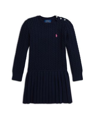 Ralph Lauren - Girls' Mini-Cable Pleated Cotton Sweater Dress - Little Kid
