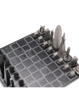 - Chess Set Stainless Steel San Francisco with Wood Map Board, Ages 14+