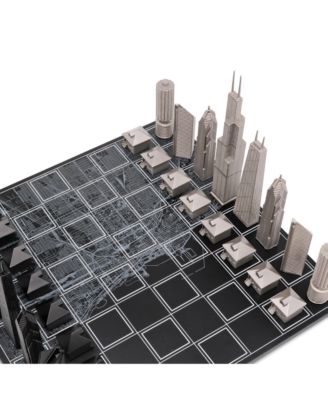 Chess Set Stainless Steel Chicago Edition with Wood Map Board - Age 14+